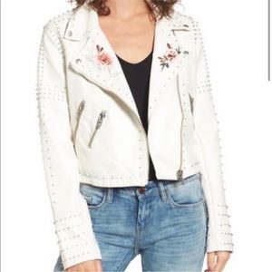 Blank NYC Full Bloom Women’s White Faux Leather Floral Studded Moto Jacket XL